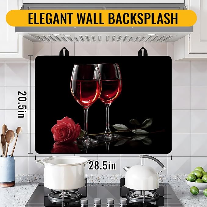 NYZE Stove Top Cover for Electric/Glass Stove, Red Wine Glasses & Rose Flat Top Cooktop Protector, Electric Cooktop Cover, Extra Counter Space for Kitchen