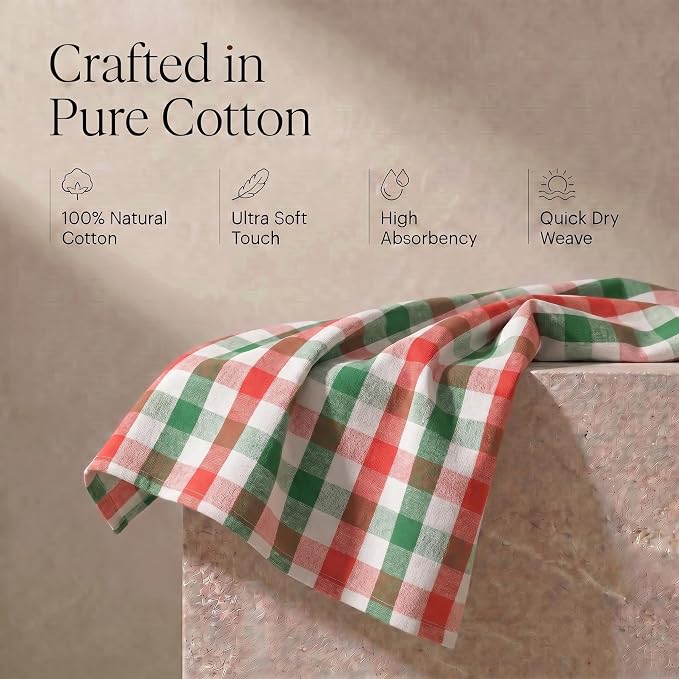 Urban Villa Kitchen Towels Cotton Dish Towels 20”x30” (Set of 6)Red/Grn/Wht