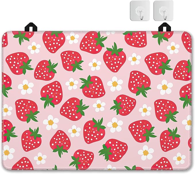 Sweet Strawberry Glass Top Stove Cover Protector,Lovely Flower Stove Top Covers for Electric Stove,Washable Heat Resistant Cooktop Mat Anti-Slip Range Covers, 28 x 20 Inch