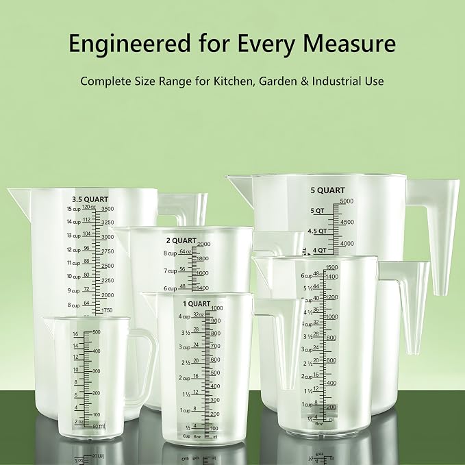 Plastic Measuring Cup with Handle, Pool Chemical Measuring Cup, Measuring Pitcher with Laser-Etched Markings for Liquid Mixing, Pouring, Lawn Care, Motor Oil, Lab Use (64 oz, 2000ml)