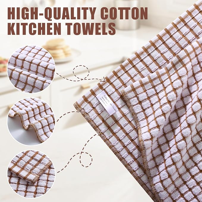 Mordimy Cotton 8 Pack Terry Kitchen Towels, 16 x 25 Inches | Super Soft and Absorbent Dish Towels, Quick Drying Hand Towels for Kitchen Drying, Blue/Pink/Red/Brown