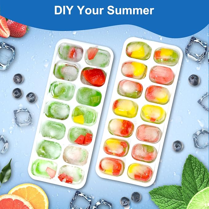Ice Cube Tray, Ice Cube Trays for Freezer 4 Pack with Lids, Ice Tray Easy-Release, Ice Trays for Freezer Stackable, Silicone Ice Cube Tray for Drinks, Coffee - BPA-Free and Odor-Free（56 Cubes）