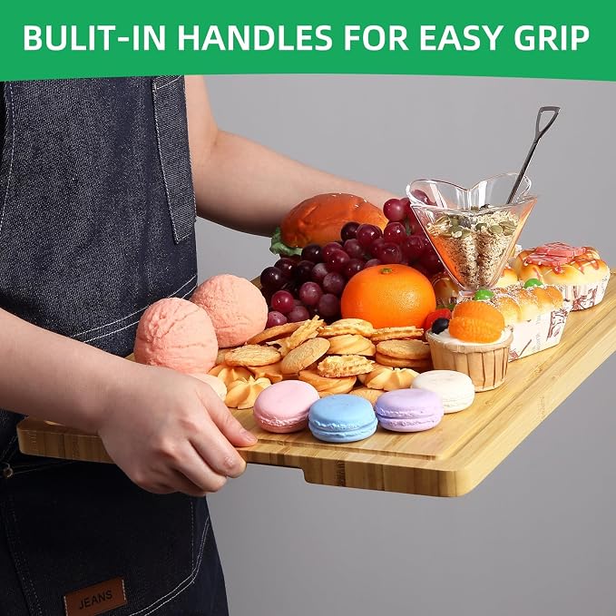 Garvee 20 in x14 in Large Cutting Board for Kitchen, Bamboo Wood Chopping Board with Juice Groove & Handles, Reversible Wooden Butcher Block Charcuteries Cheese Serving Tray