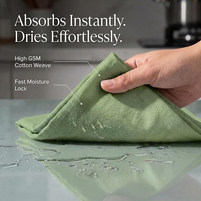 Urban Villa Kitchen Towels Cotton Dish Towels 20”x30” (Set of 6) Green