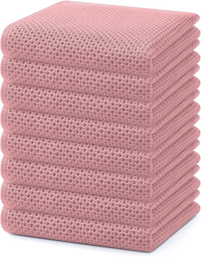 Homaxy 100% Cotton Waffle Weave Kitchen Dish Towels 8-Pack, Dried Rose | 13 x 28 Inches, Ultra Soft Absorbent Dish Towels, Quick Drying Cleaning Towels