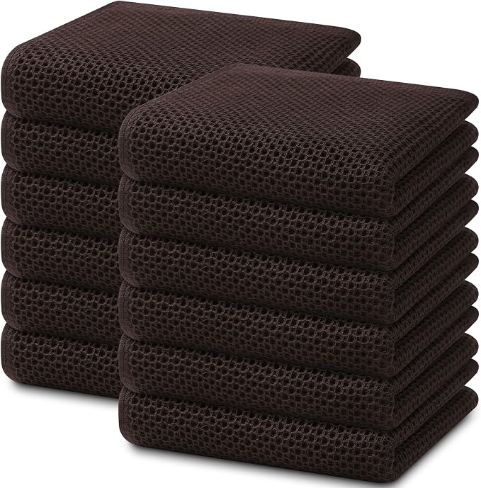 Homaxy 100% Cotton Waffle Weave Kitchen Dish Towels 12-Pack, Dark Brown | 13 x 28 Inches, Ultra Soft Absorbent Dish Towels, Quick Drying Cleaning Towels