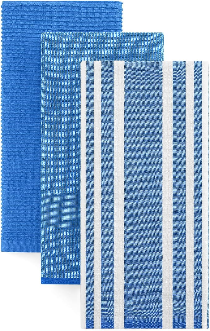 Homaxy Cotton 380 GSM Premium Kitchen Towels, 18"x 28", 3 Pack, Blueberry | Soft and Absorbent Terry Dish Towels, Multipurpose Tea Towel Set with Hanging Loop, 3 Styles Kitchen Hand Towels