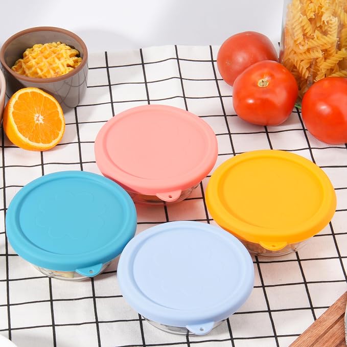 4 PCS Silicone Replacement Lids for Pyrex Glass Custard Cups 10oz, Reusable Silicone Lids for Food Storage, Food Covers, Dishwasher Freezer Microwave Safe (Container NOT Included)