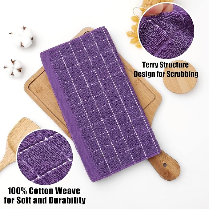 Homaxy 100% Cotton Terry Kitchen Dish Cloths, 7 Pack, Purple | Ultra Soft and Absorbent Dish Towels for Kitchen, Suitable for Drying and Washing Dishes