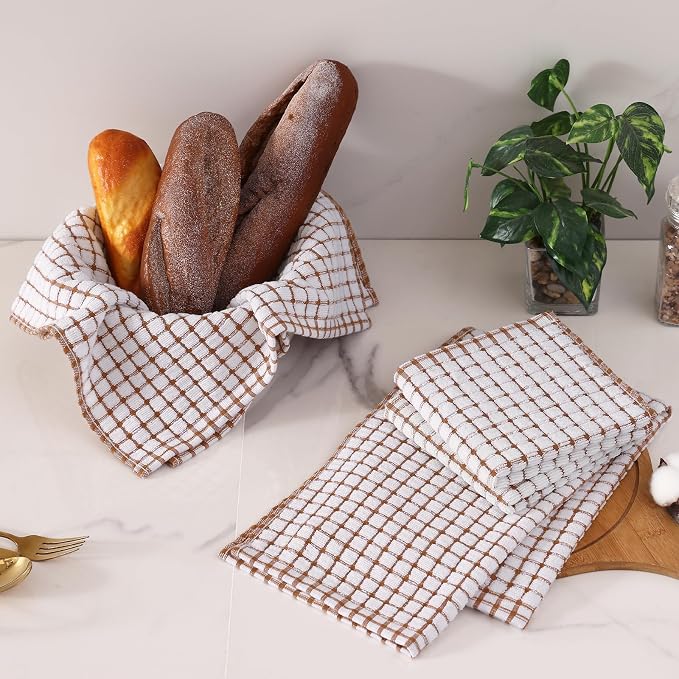 Homaxy Kitchen Towels and Dishcloths Set, Set of 8, Brown | Cotton Terry Kitchen Dish Towels, Super Soft and Absorbent Dish Cloths, 16 x 25 and 12 x 12 Inches