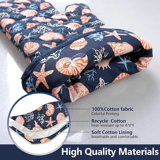 Oven Mitts Cotton Fashion Cute Cowry Design 1 Pair | Heat Resistant Oven Gloves Safe Cooking Baking Grilling Barbecue Machine Washable Pot holders Christmas Gift (Cowry)