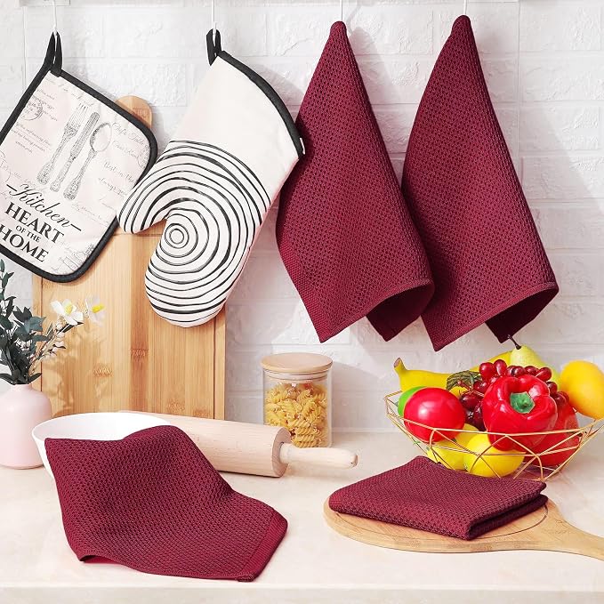 Homaxy 100% Cotton Waffle Weave Kitchen Dish Cloths 6-Pack, Magenta | 12 x 12 Inches, Ultra Soft Absorbent Dish Towels, Quick Drying Dish Rags with Hanging Loop