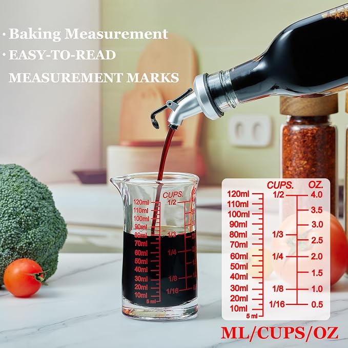 Ackers 4oz Glass Measuring Cup – Shot Glass with Ounce,Ml,Cups Markings for Kitchen & Bar(Pack of 2)