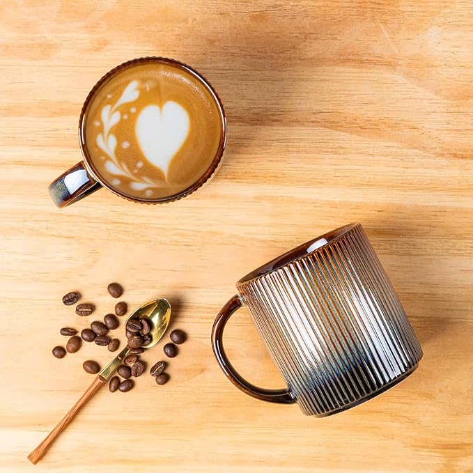 theterra Ceramic Coffee Mugs Set of 4, 14.2 oz Coffee Cups with Handle | Handmade, Suitable for Latte, Tea, Milk, Beer & Hot Cocoa, Cocoa Mocha