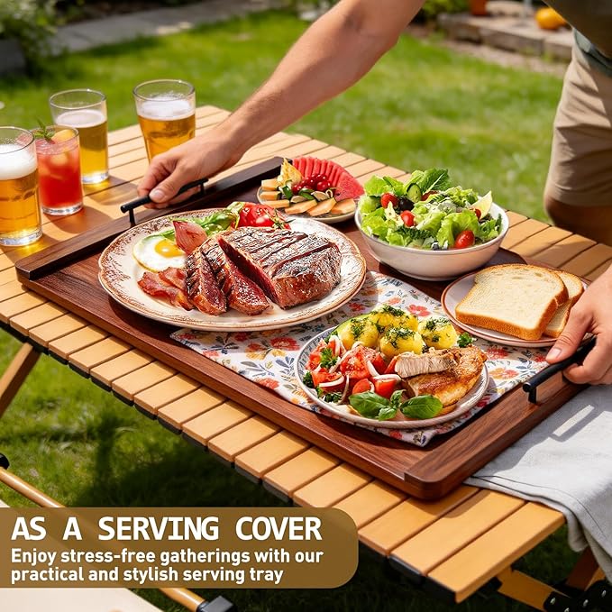 Noodle Board Stove Cover with Handles, Wood Stove Top Covers for Electric Stove and Gas Burners, Wooden Decorative Serving Tray Kitchen Sink Cover for Counter Space (Walnut)