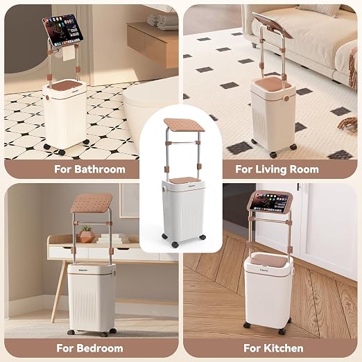 Pukomc Automatic Trash Can, 3.2 Gallon Bathroom Garbage Can | Mobile Rolling Wheels, Height-Adjustable Stand Tilting, Technology Sensor Waterproof Wastebasket for Bedroom Office Bathroom