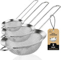 NileHome 3 Piece Mesh Strainers, Stainless Steel Strainer for Sifting, Straining, Cooking Kitchen Strainers Fine Mesh for Flour, Pasta, Loose Tea, Fruit, and Rice, Silver（3.1"+5.4"+7.8")