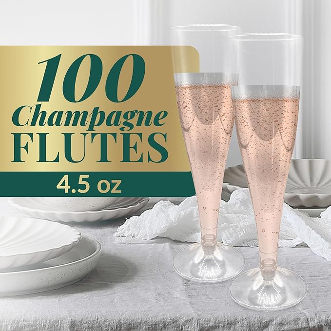 Reli. Champagne Flutes Plastic | 100 Pack | 4.5 oz - Clear | Premium Flutes | 100 Pack | Party-Perfect for Celebrations | Premium Plastic Champagne Flutes