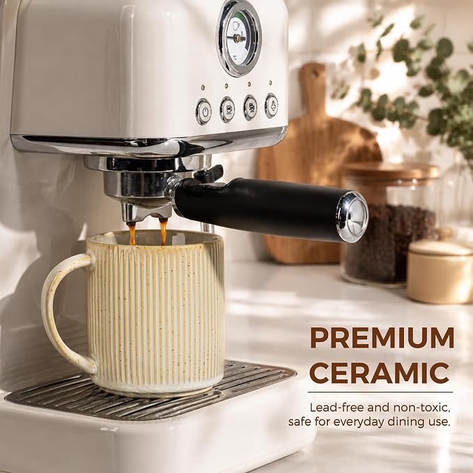 theterra Ceramic Coffee Mugs Set of 4, 14.2 oz Coffee Cups with Handle | Handmade, Suitable for Latte, Tea, Milk, Beer & Hot Cocoa, Cappuccino