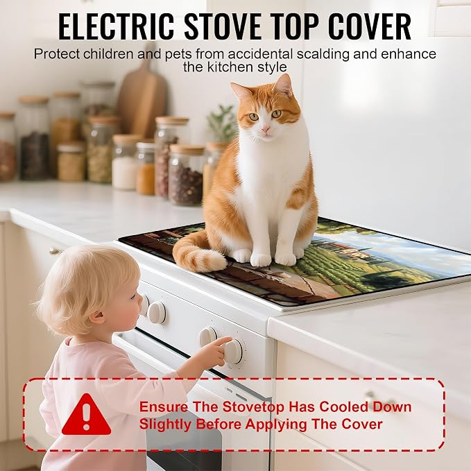 NYZE Stove Top Cover for Electric/Glass Stove, 28x20 Inch Stovetop Cover Flat Top Protector Dish Drying Mat for Kitchen (Vineyard)