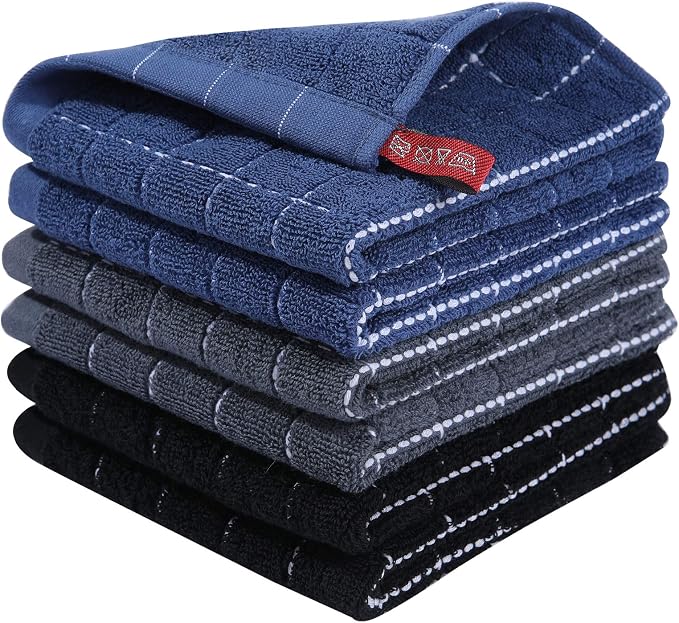 Homaxy 100% Cotton Terry Kitchen Dish Cloths, 6 Pack, Multiple Color | Ultra Soft and Absorbent, Suitable for Drying and Washing Dishes
