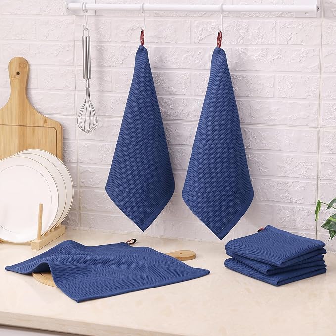 Homaxy 100% Cotton Waffle Weave Kitchen Towels, 12 Pack, Navy Blue | Soft and Absorbent Dish Towels, 16 x 26 Inches Quick Dry Hand Towels