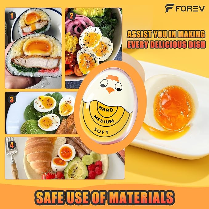 FOREV Egg Timers for Hard Boiled Eggs Timer, Yellow 2pcs | BPA-Free, Color Changing Tells When Eggs are Ready
