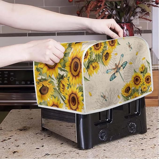 Dragonfly Sunflower Print Toaster Cover - Dustproof & Waterproof 2 Slice Small Appliance Cover