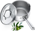 PekGema 2.5QT Saucepan w/Glass Strainer Lid, Tri-Ply Stainless Steel | Tri-Ply Stainless Steel;Dual Spouts&Strainer Holes;Measurement Marks;Dishwasher Safe;Oven Safe 500°F;All Stovetops