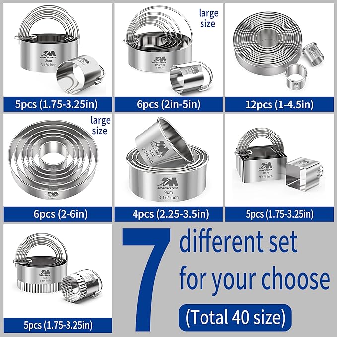 M JNGMEI 4 Pieces Stainless Steel Cookie Cutter Set Biscuit Cutter 2.25inch, 2.75inch, 3.25inch,3.5inch Biscuit Plain Edge Round Cutters Sizes Shape Molds Multiple Sizes