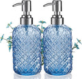 Kaishun Refillable Glass Soap Dispenser (2PC) for Hand Soap & Lotion, Blue