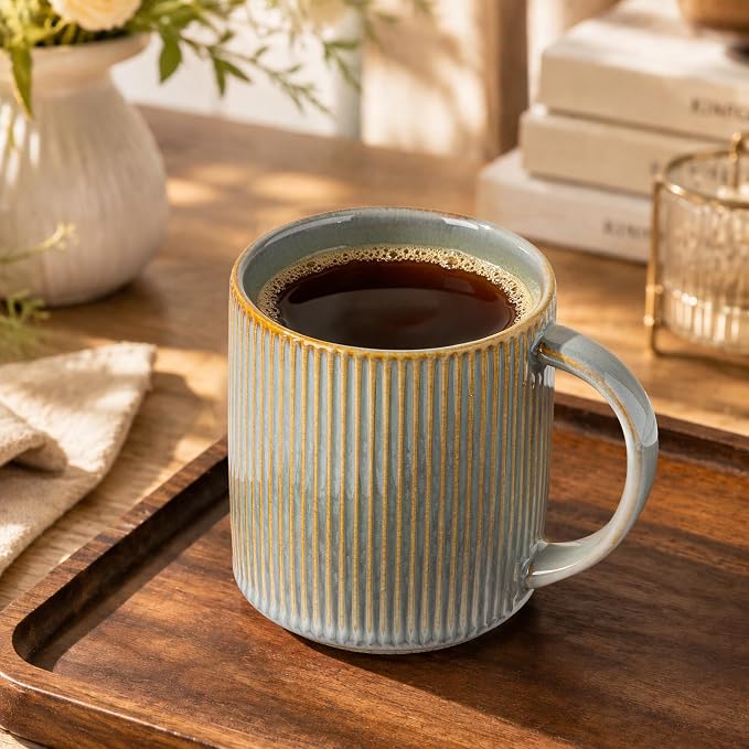 theterra Ceramic Coffee Mugs Set of 4, 14.2 oz Coffee Cups with Handle | Handmade, Suitable for Latte, Tea, Milk, Beer & Hot Cocoa, Desert Sage