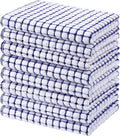Mordimy Premium Cotton Kitchen Towels 16"x 25", Blue Check Design, 8 Pack | Super Absorbent Terry Kitchen Hand Towels, Large Natural Ring Spun 360 GSM Dish Towels, Soft Tea Towels with Hanging Loop