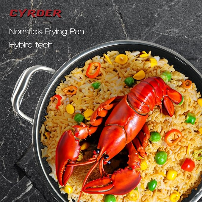 316L Stainless Steel Hybrid Nonstick Frying Pan, 12inch 6QT | Induction Pan with Lid, Two Handle Pan, PFOA Free, Dishwasher Oven Safe, Paella Pan for Stir fry/Toast/Roast/Bake/Stew