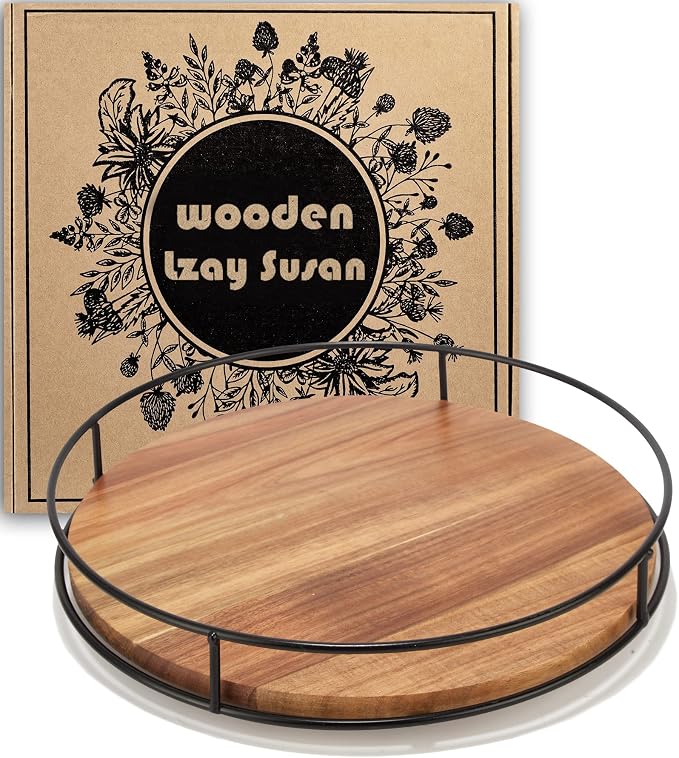 10" Acacia Wood Lazy Susan,360° Lazy Susan for Countertop or Dining Table