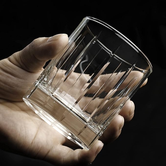LUXU Crystal Whiskey Glasses 11 Ounce Scotch Glasses,Old Fashioned Cocktail Glasses,Clear Bourbon Glasses with Heavy Base for Bar,Party,Rum,Cognac/2 Rock Glasses in Gift Box-Hand Cut