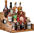 KLM Liquor Bottle Display Shelf, Coffee Syrup Rack Organizer, 3 Step Countertop Liquor Wine Rack, mini bar,liquor cabinet, Home Retro Bar Shelf Stand for Liquor Whiskey, Spirits