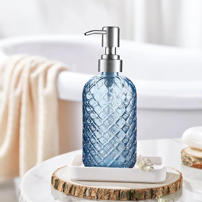 Kaishun Refillable Glass Soap Dispenser (2PC) for Hand Soap & Lotion, Blue