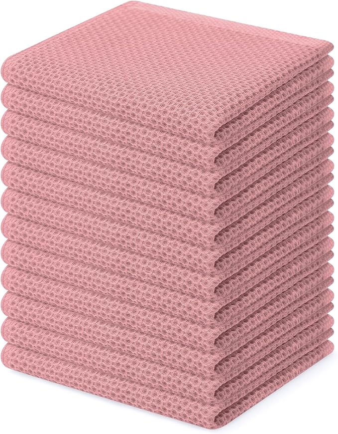 Homaxy 100% Cotton Waffle Weave Kitchen Dish Cloths 12-Pack, Dried Rose | 12 x 12 Inches, Ultra Soft Absorbent Dish Towels, Quick Drying Dish Rags with Hanging Loop