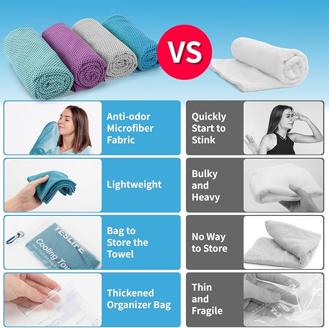 YESLIFE Cooling Towels, 4-Pack 40"x12", Multicolor Set F | Microfiber gym towels, soft breathable neck wrap, cooling towel for yoga running sport camping, Multicolor, 4-pack