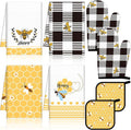 Leinuosen 8 Pcs Yellow Bee Kitchen Towels and Dishcloths Sets Oven Mitts and Pot Holders Sets Absorbent Kitchen Gloves Potholders Heat Resistant for Chef Baking Cooking