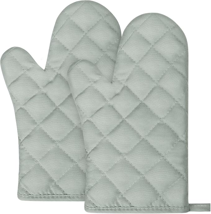 AUAUY Grey Oven Mitts, 1 Pair Kitchen Mittens, 392°F Heat Resistant | Oven Gloves Non-Slip Kitchen Gloves for Oven, BBQ Gloves-Oven Mitts Infill Cotton Cooking Gloves for Oven Grilling Baking