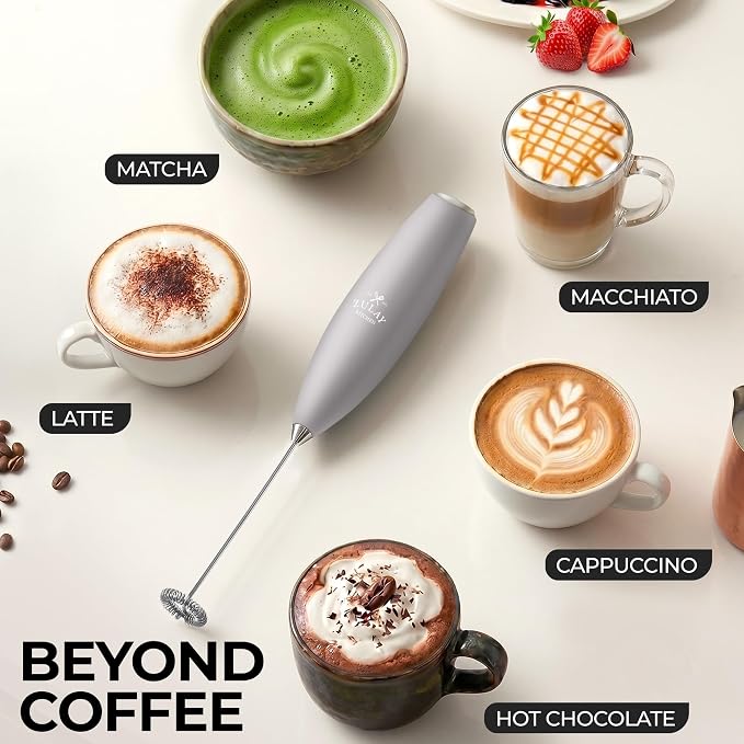Zulay Powerful Milk Frother for Coffee with Upgraded Titanium Motor - Handheld Electric Whisk, Milk Foamer, Mini Mixer & Coffee Blender for Frappe, Latte, Matcha, No Stand - Titan Gray