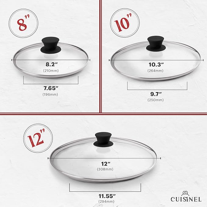 Cuisinel Cast Iron Skillets Set + Glass Lids - 8"+10"+12"-Inch Frying Pans + Silicone Handle Holder Covers - Pre-Seasoned Oven Safe Cookware - Indoor/Outdoor Use - Grill, Stovetop, Camping Fire Safe