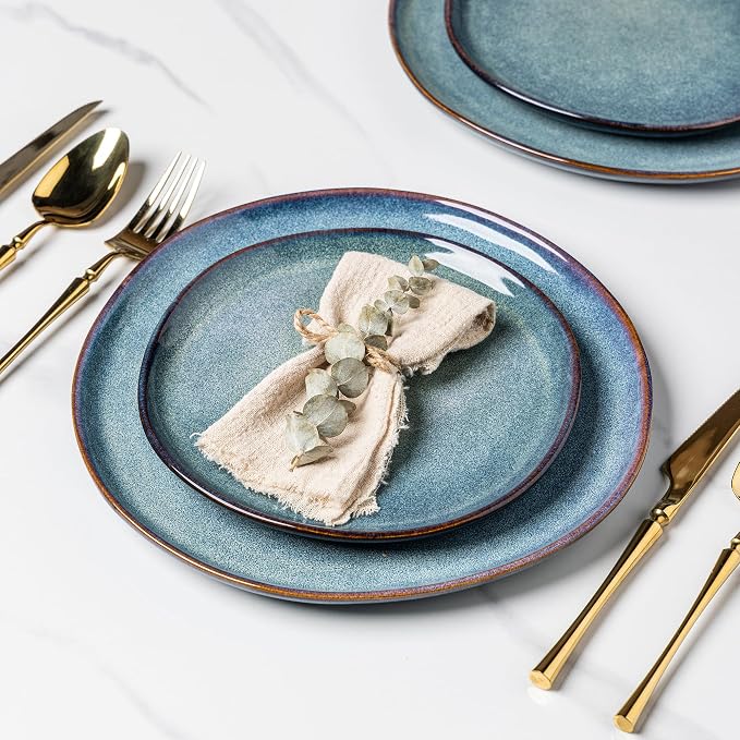 AmorArc Ceramic Dinnerware Sets for 4, 12Pcs Plates and Bowls Sets Dishes | Stoneware Handmade Reactive Glaze Dinner Set, Highly Scratch Resistant | Dishwasher & Microwave Safe Dishware