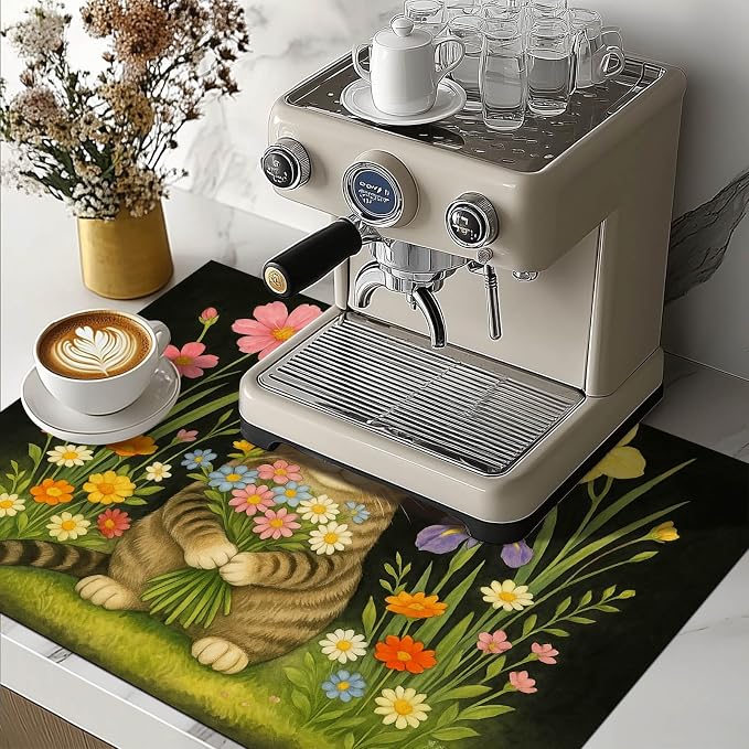 HOMETITUTE Flower Bouquet Cat Stove Top Covers for Electric Stove Cover 28x20 Inches Decorative Glass Cooktop Pad Heat Resistant Stovetop Cover Kitchen Mat for Sinks and Worktops Made with Diatomite