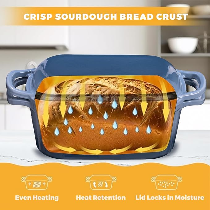 4.6 Quart Dutch Oven for Sourdough Bread Baking | Oval Bread Dutch Oven with Lid, Cast Iron Bread Pan for Crispy Crust, Steam Baking Design for Artisan Homemade Loave, Seasalt