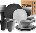 Teivio 32-Piece Plates and Bowls Sets for 8, Irregular Dinnerware Sets | Kitchen Plastic Wheat Straw Dinner Plate set, Cups, Unbreakable Dishwasher, Outdoor Camping RV Dish set, Gray Ombre ﻿ ﻿