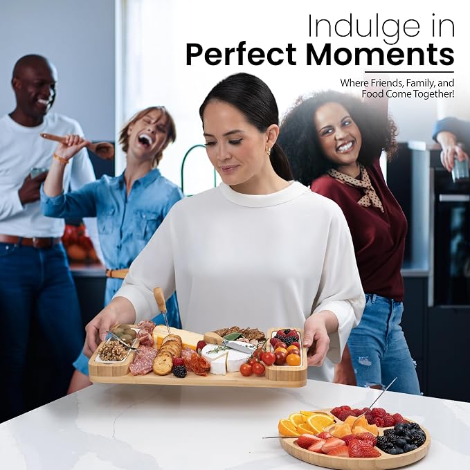 Charcuterie Boards Set, Bamboo Cheese Tray with Serving Accessories | Meat Cheese Platter, Movie Nights, Family Gatherings, BBQ Picnic Essentials, Dinner Party Hosting Appetizer, Wine Nights