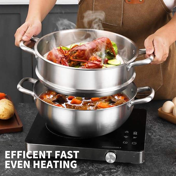 Delarlo Tri-Ply Stainless Steel 12 Inch Everyday Pan With Lid,kitchen everything pan, Chef's Pans,Induction Cooking Pot, 7.2QT Oven Safe Stock Pot, Up to 600℉